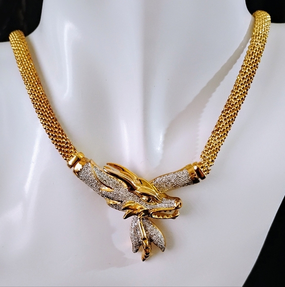 NWT EFFY Elegant Gold Plated And Diamond Dragon Necklace